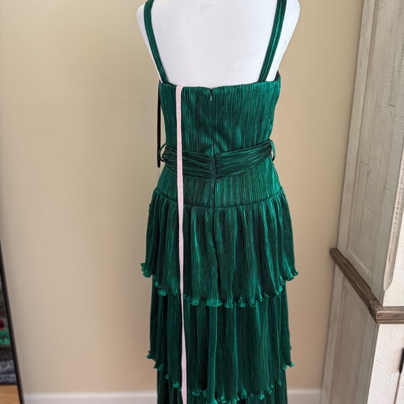 Ieena for Mac Duggal Gown Buckle Belt Tiered Green Black Formal Dress Size 4 NWT - Picture 6 of 13
